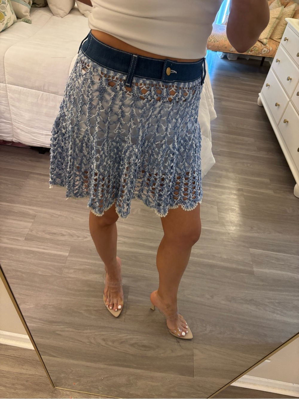 🌊 My Beachy Side Hand-Crochet Denim Mini Skirt NWT 🌊